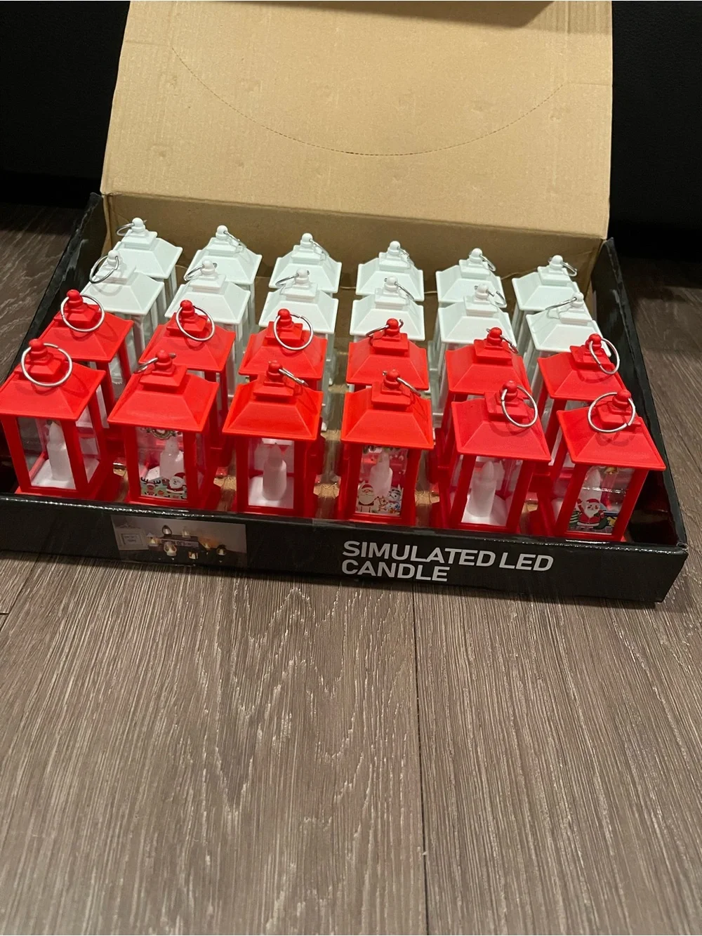 Simulated LED Candle Lanterns — White & Red (Set of 24)